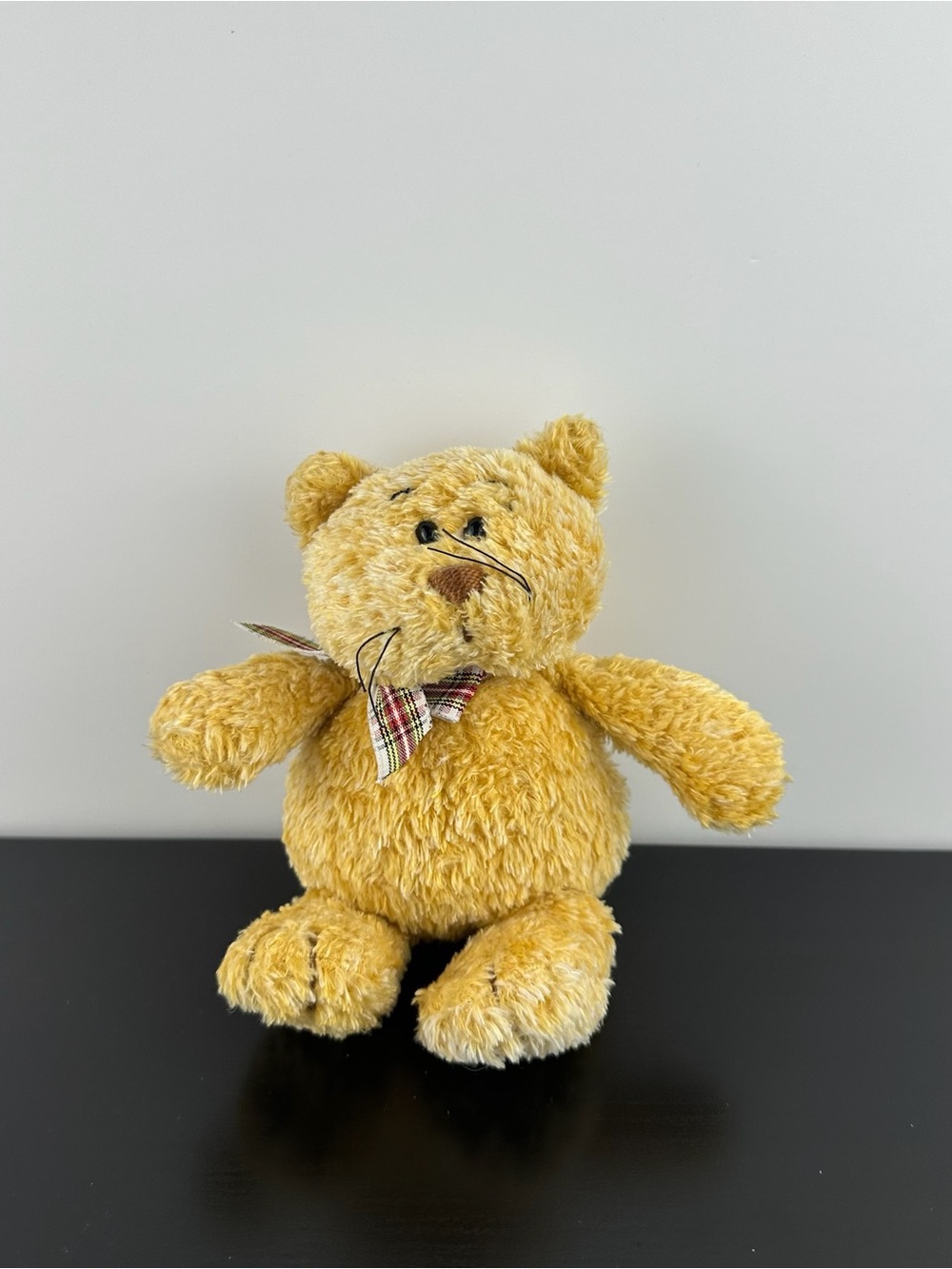 Gund RARE Gold Kitty Cat 6” Plaid Bow Yellow Tan Beige Tabby Plush